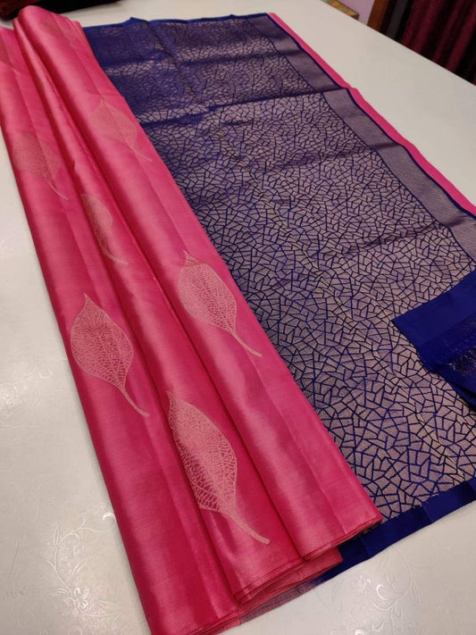 Soft Lichi Silk Saree – Pink Blue Zari
