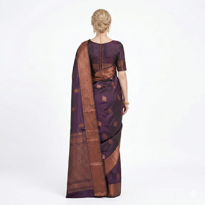 Soft Lichi Silk Wine Purple Premium Border Saree