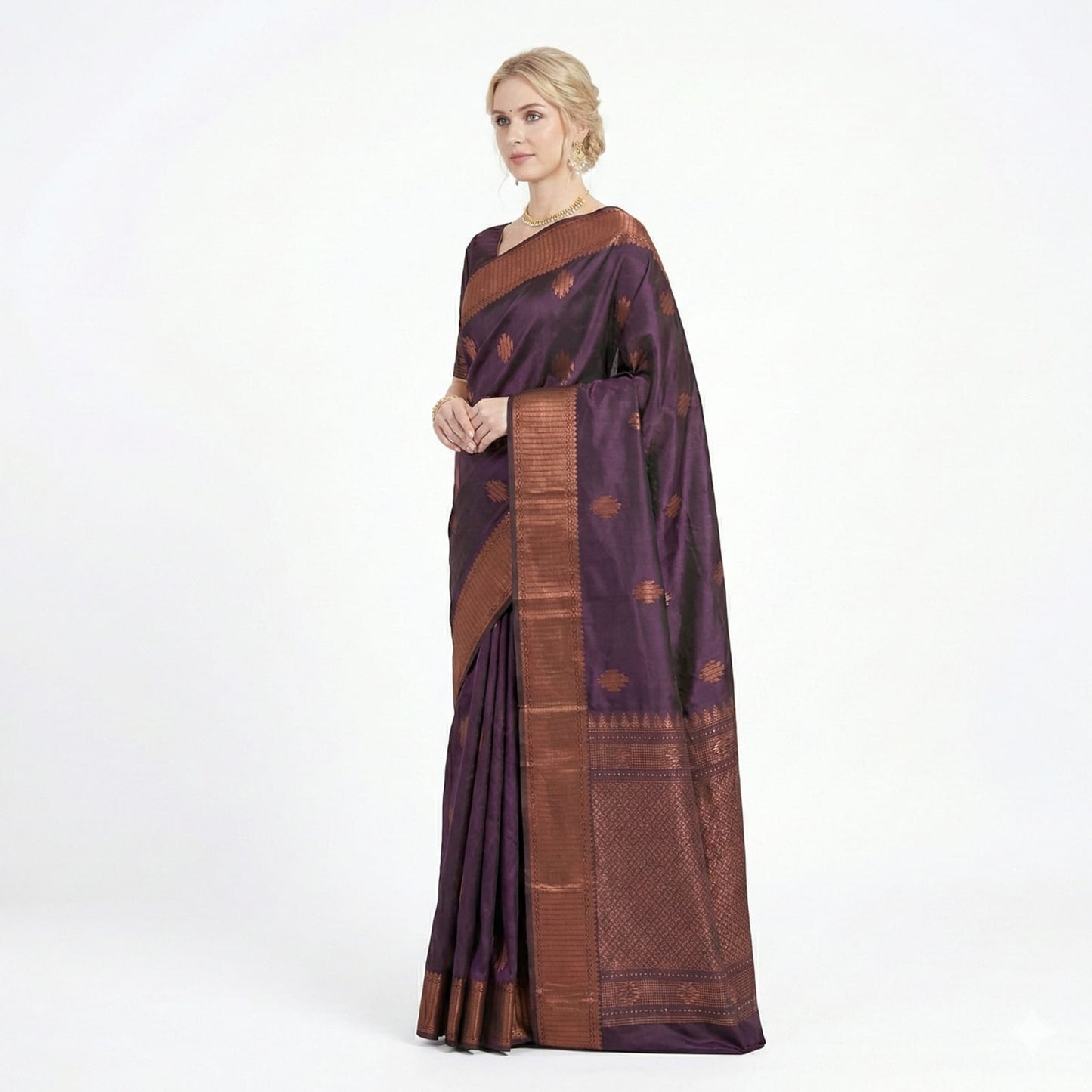 Soft Lichi Silk Wine Purple Premium Border Saree