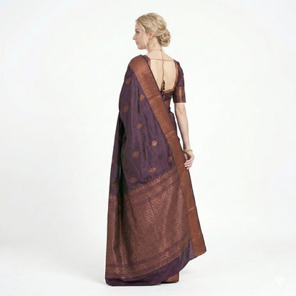 Soft Lichi Silk Wine Purple Premium Border Saree