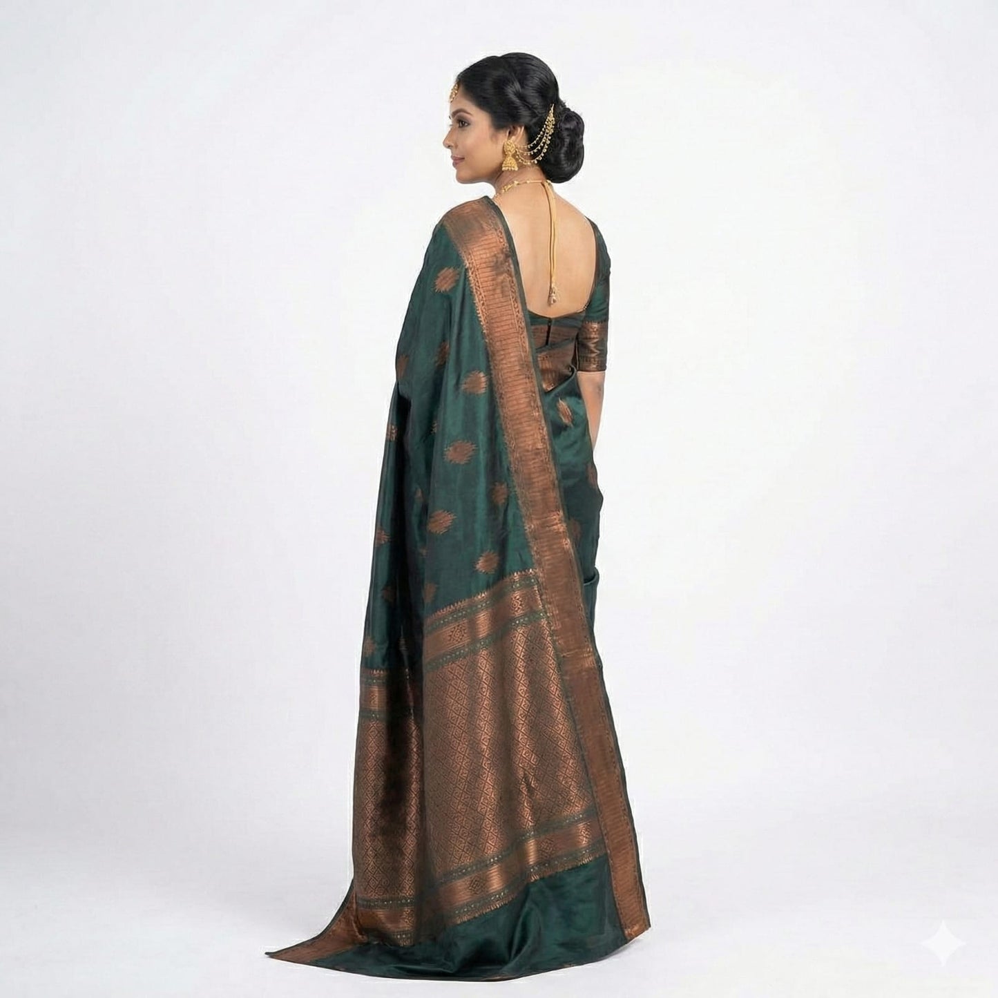 Soft Lichi Silk Bottle Green Premium Border Saree