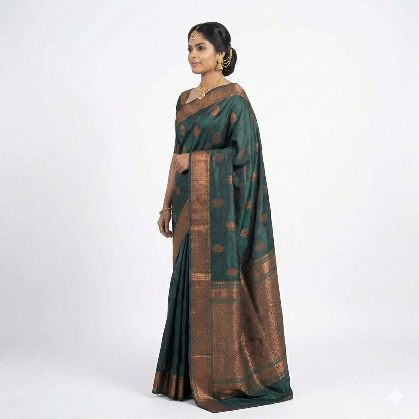 Soft Lichi Silk Bottle Green Premium Border Saree