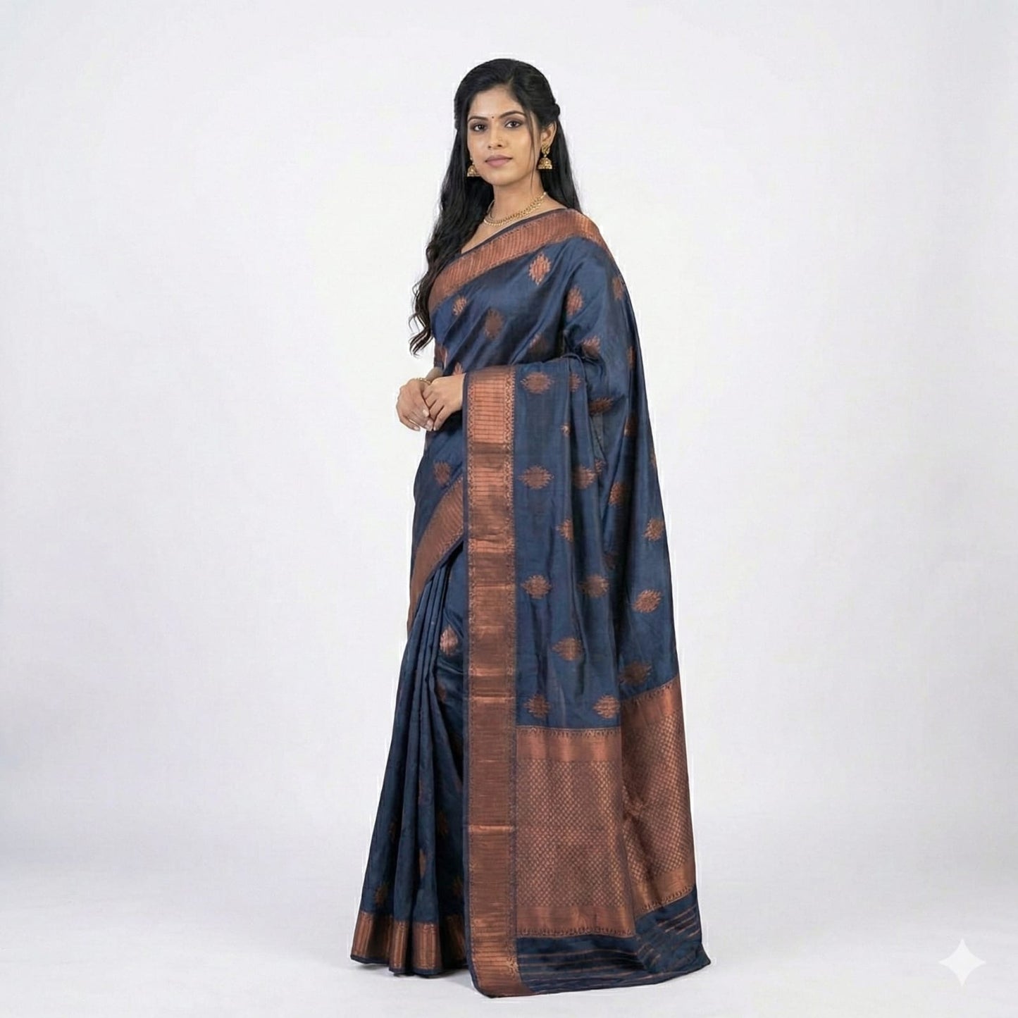 Soft Lichi Silk Navy Blue Premium Border Saree