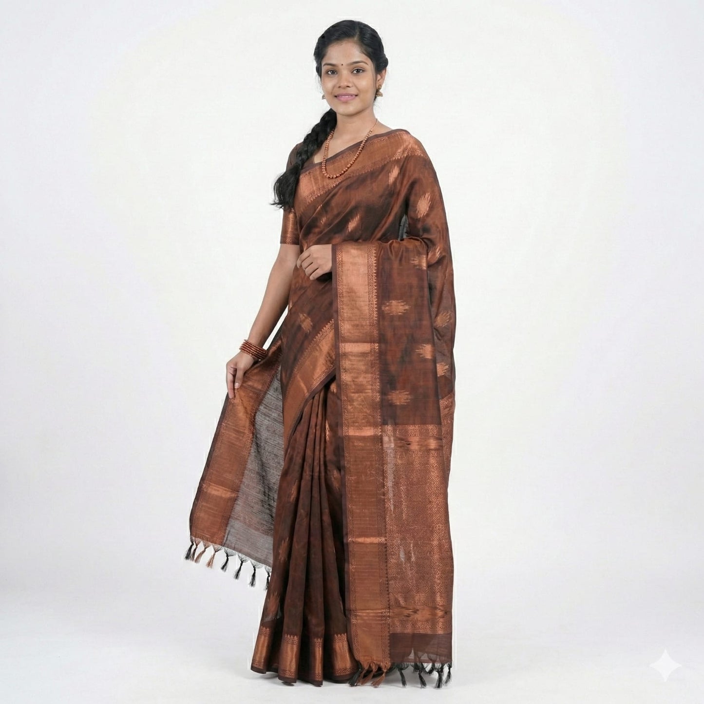 Soft Lichi Silk Coffee Brown Premium Border Saree