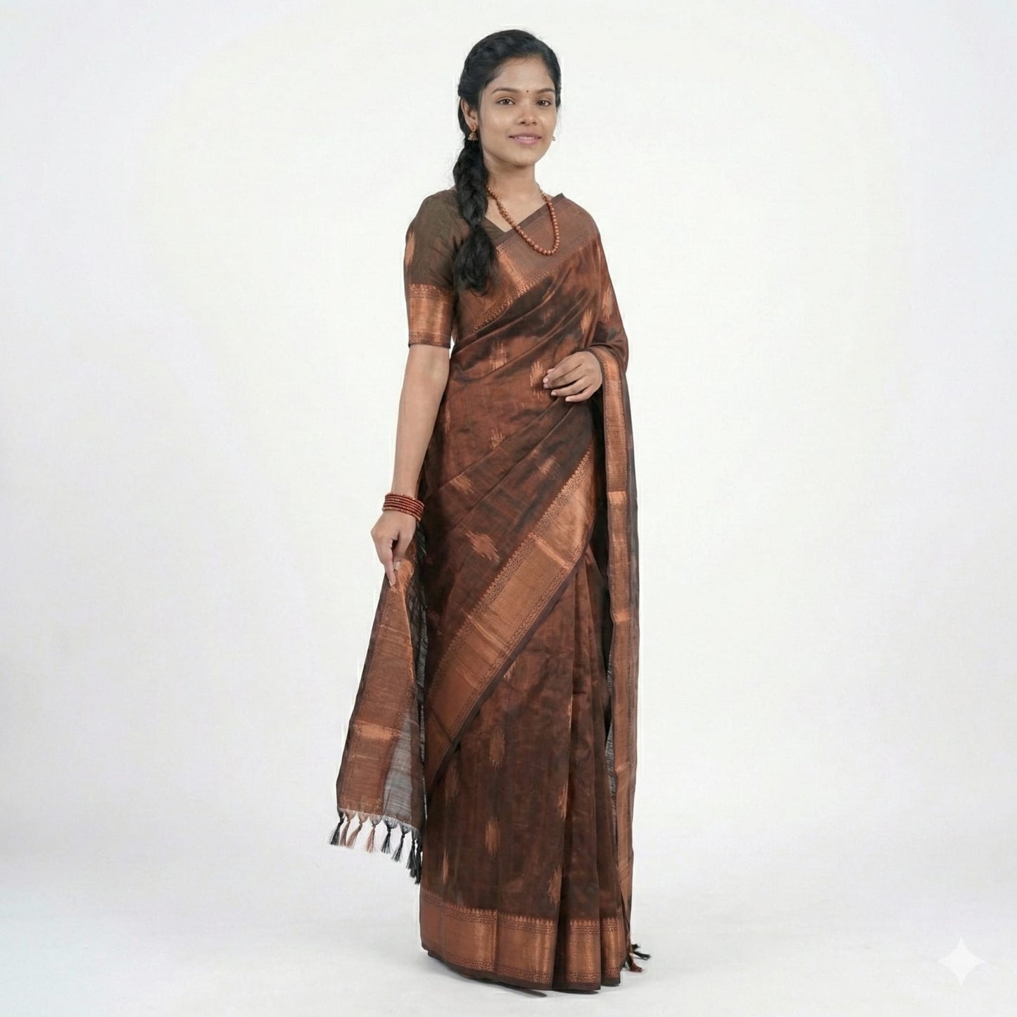 Soft Lichi Silk Coffee Brown Premium Border Saree