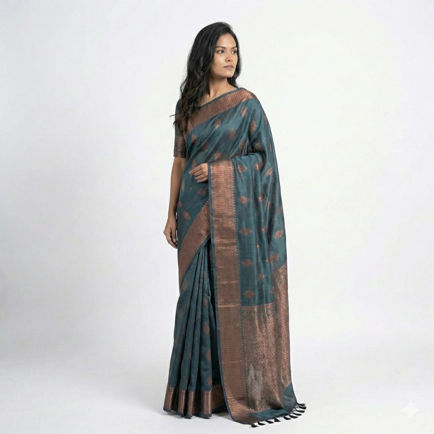 Soft Lichi Silk Bottle Green Premium Border Saree