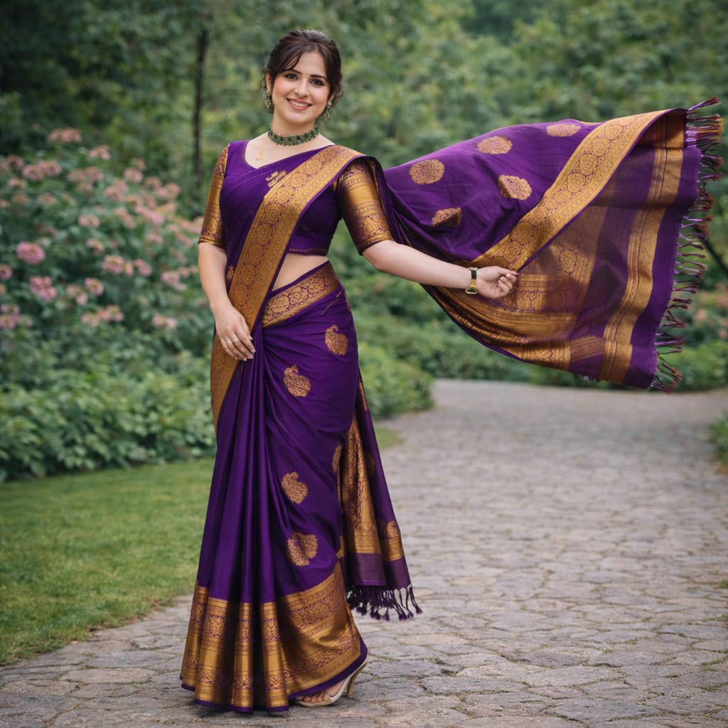 Soft Lichi Silk Royal Purple Premium Border Saree