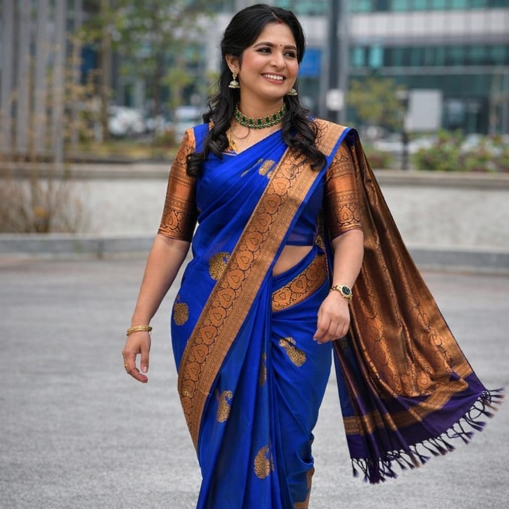 Soft Lichi Silk Royal Blue Premium Border Sare