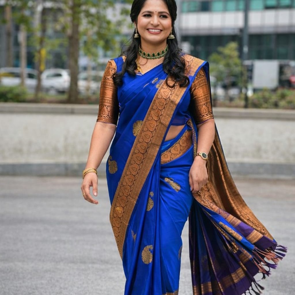 Soft Lichi Silk Royal Blue Premium Border Sare