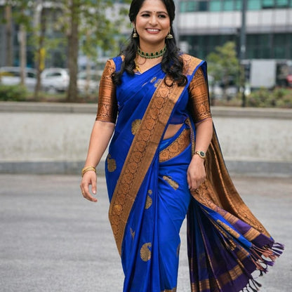 Soft Lichi Silk Royal Blue Premium Border Sare