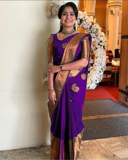 Soft Lichi Silk Royal Purple Premium Border Saree