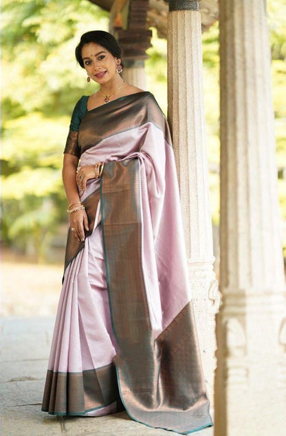 Soft Lichi Silk Pastel Pink Plain Border Saree