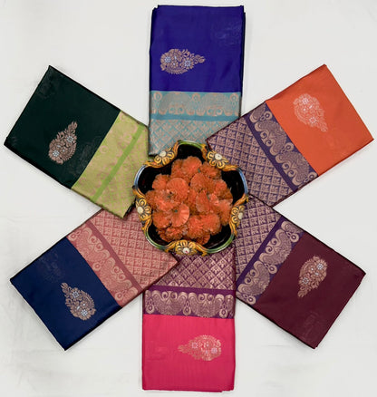 Soft Lichi Silk Pink Saree with Purple Jacquard Zari Border