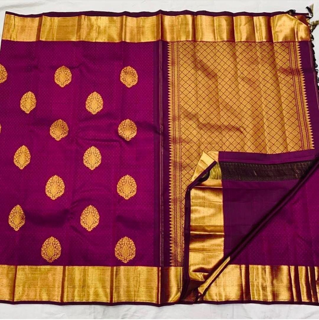 Soft Lichi Silk Purple Zari Border Saree