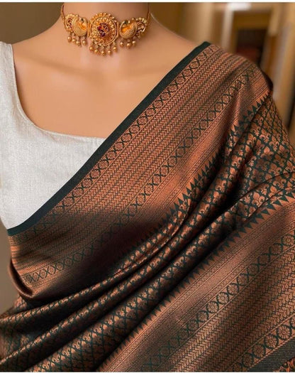 Soft Lichi Silk Copper Brown Jacquard Border Saree