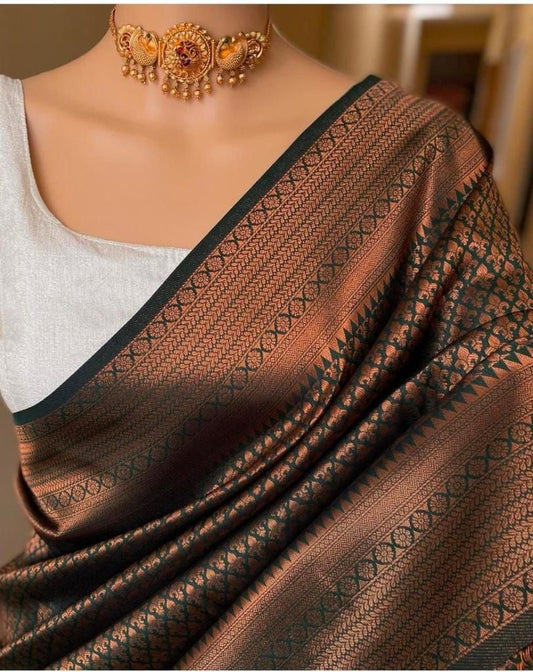 Soft Lichi Silk Copper Brown Jacquard Border Saree