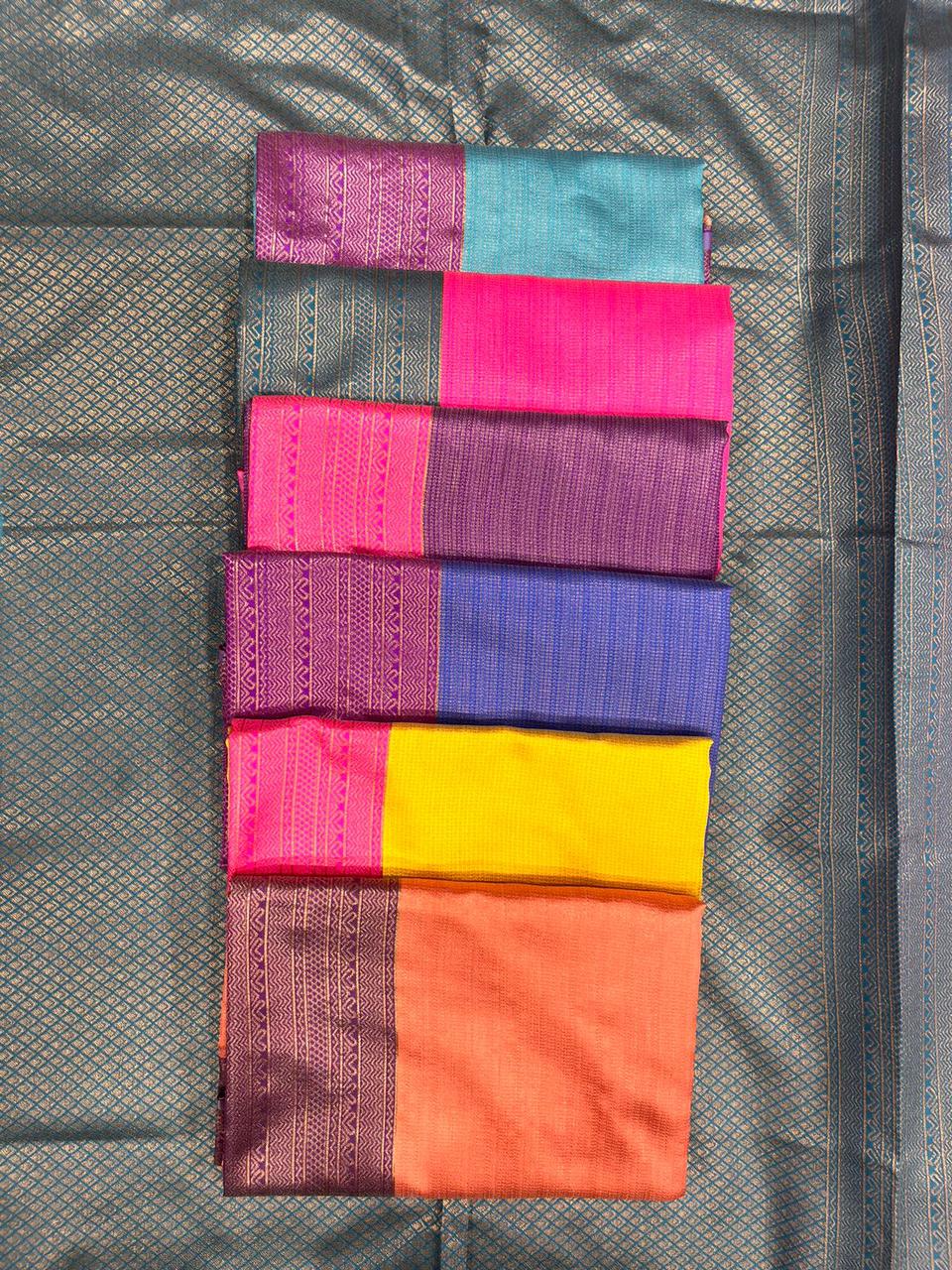 Soft Lichi Silk Teal Blue & Purple Premium Border Saree