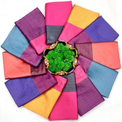 Soft Lichi Silk Teal Blue & Purple Premium Border Saree