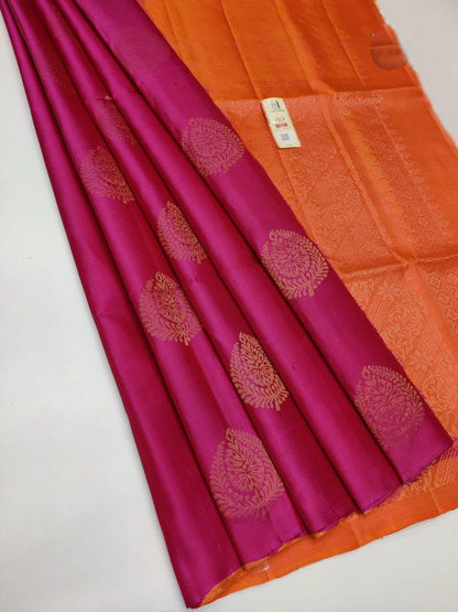 Purple Orange Woven Festive Saree