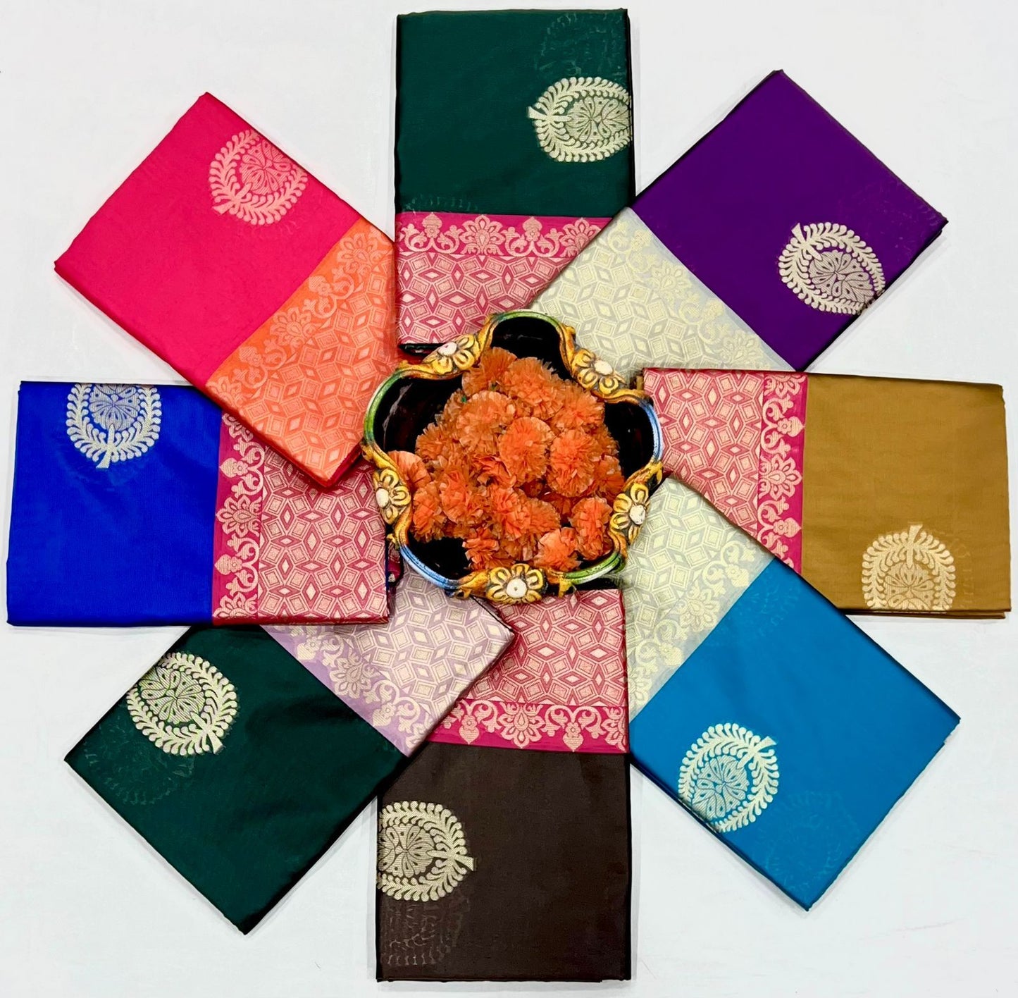 Purple Orange Woven Festive Saree