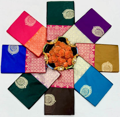 Purple Orange Woven Festive Saree