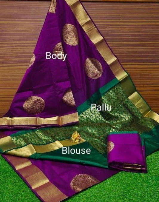 Purple Green Gold Zari Woven Festive Saree