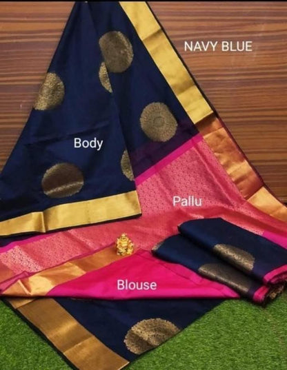 Navy Blue Zari Woven Silk Saree