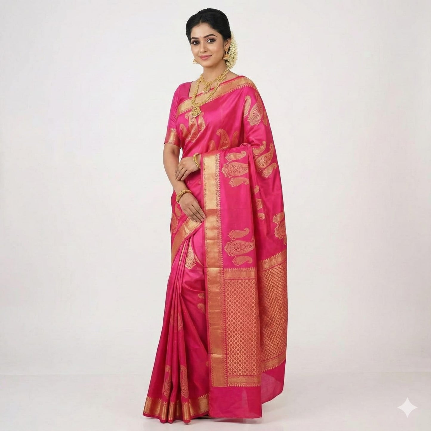 Rani Pink Zari Work Saree