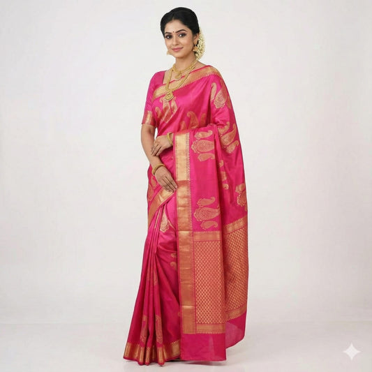 Rani Pink Zari Work Saree