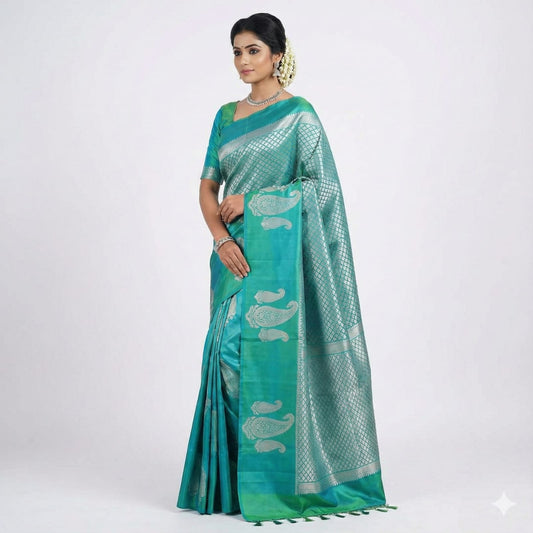 Sea Green Zari Paisley Saree