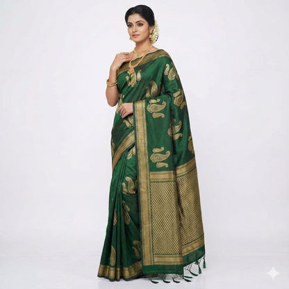 Dark Green Zari Paisley Saree