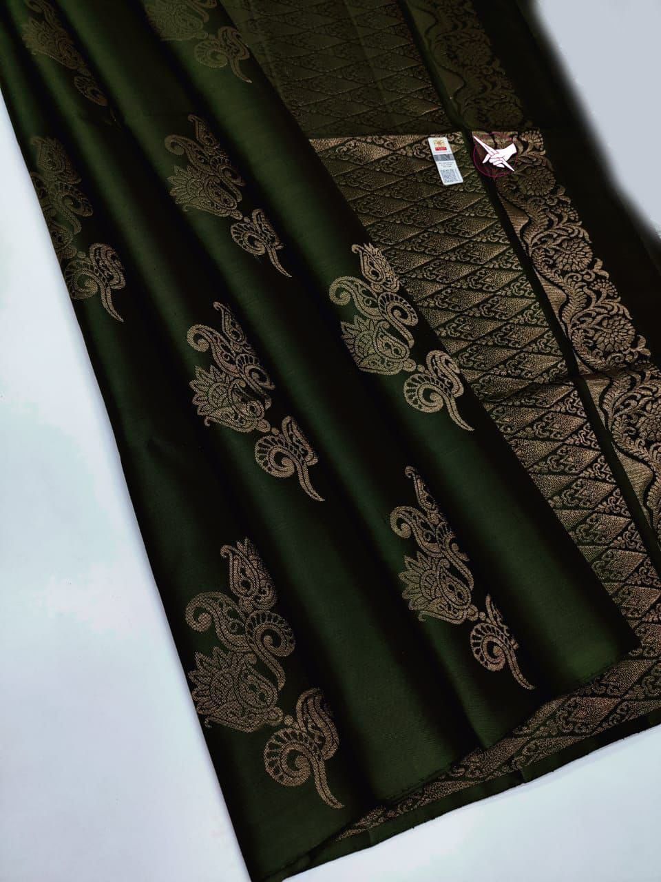 Dark Green Gold Woven Festive Saree