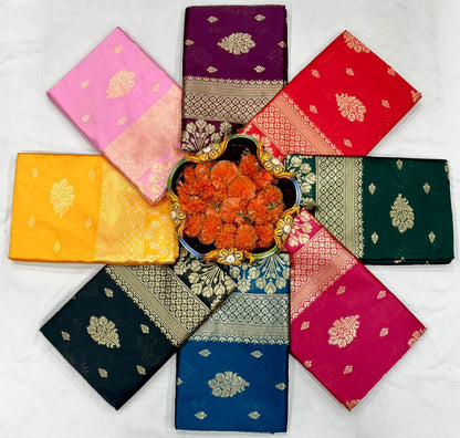 Soft Lichi Mustard Yellow Zari Butti Festival Saree