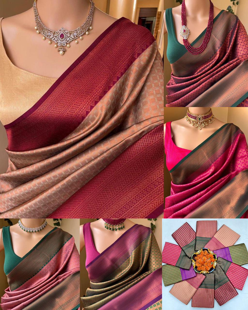 Soft Lichi Green Maroon Zari Border Premium Saree