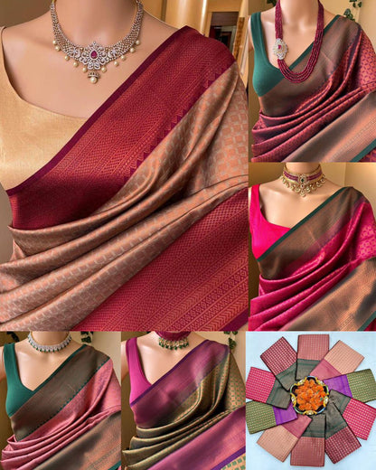 Soft Lichi Green Maroon Zari Border Premium Saree