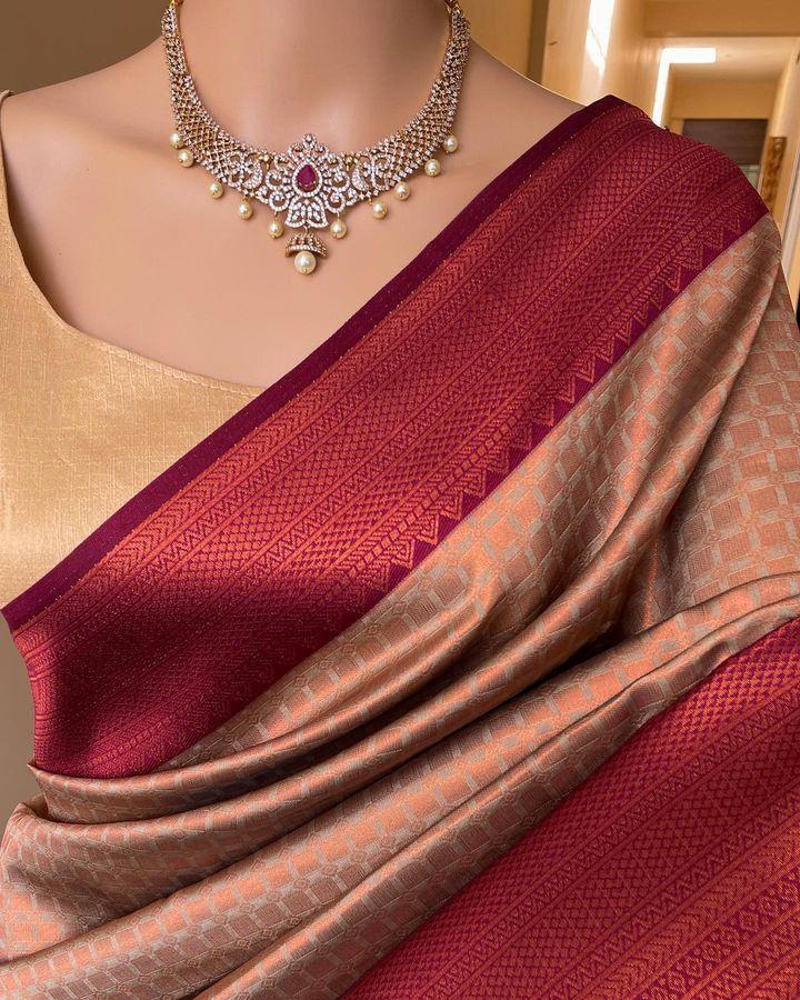 Soft Lichi Wine Beige Zari Border Premium Saree