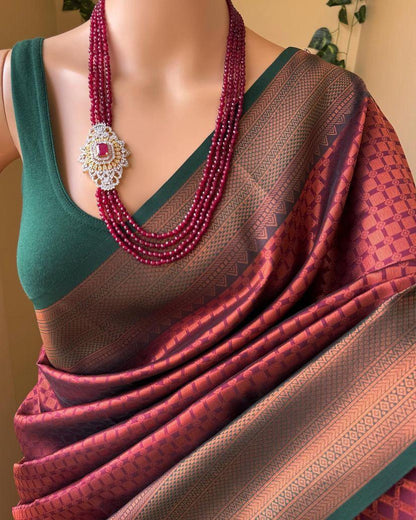 Soft Lichi Green Maroon Zari Border Premium Saree