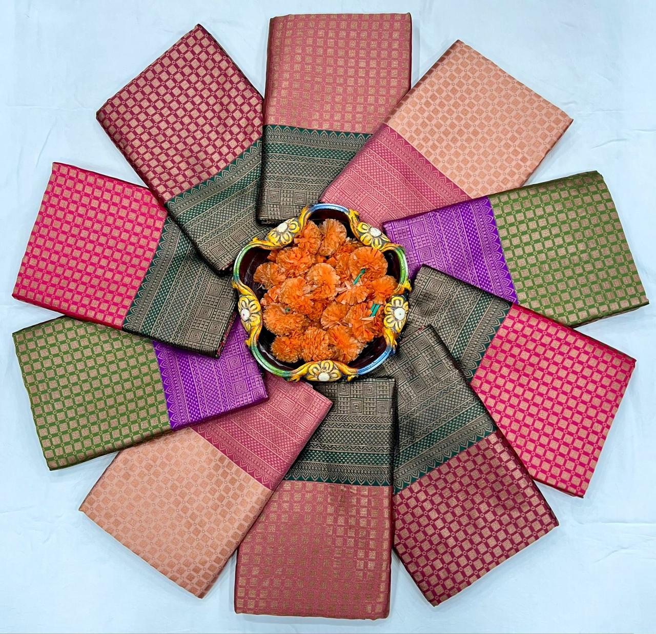 Soft Lichi Purple Green Zari Border Premium Saree