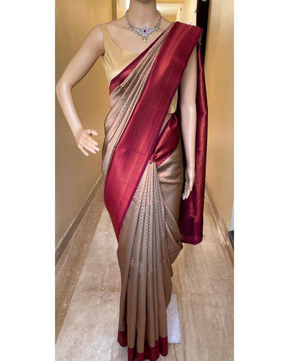 Soft Lichi Wine Beige Zari Border Premium Saree
