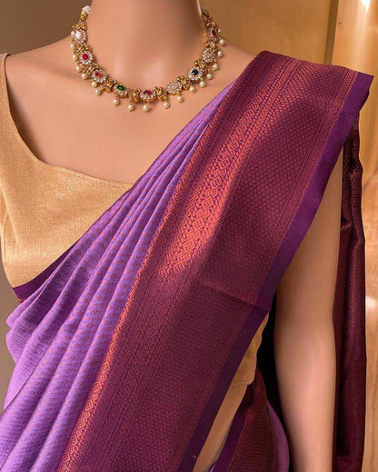 Soft Lichi Purple Jacquard Zari Border Saree