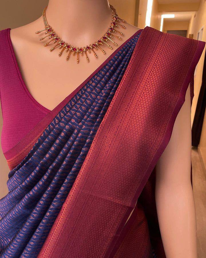 Soft Lichi Purple Blue Jacquard Zari Border Saree