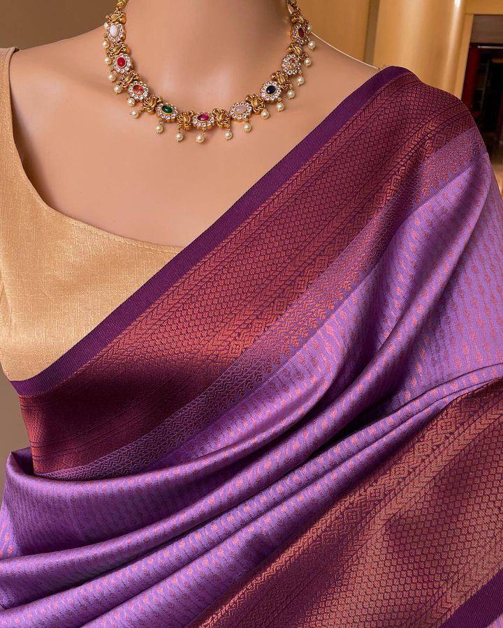 Soft Lichi Purple Jacquard Zari Border Saree