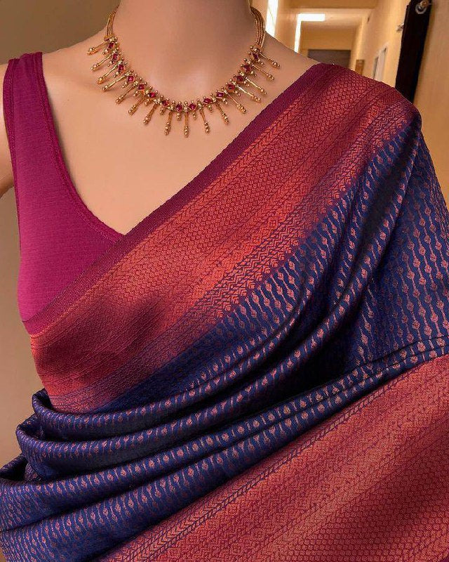 Soft Lichi Purple Blue Jacquard Zari Border Saree