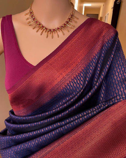 Soft Lichi Purple Blue Jacquard Zari Border Saree