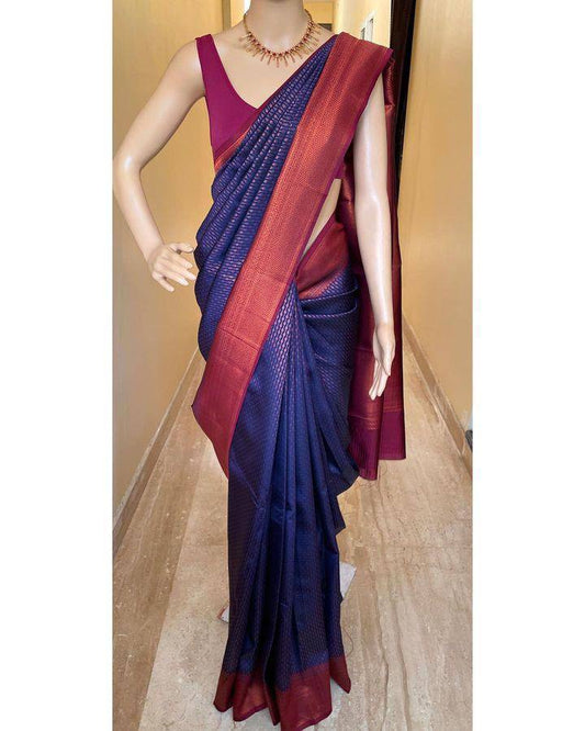 Soft Lichi Purple Blue Jacquard Zari Border Saree