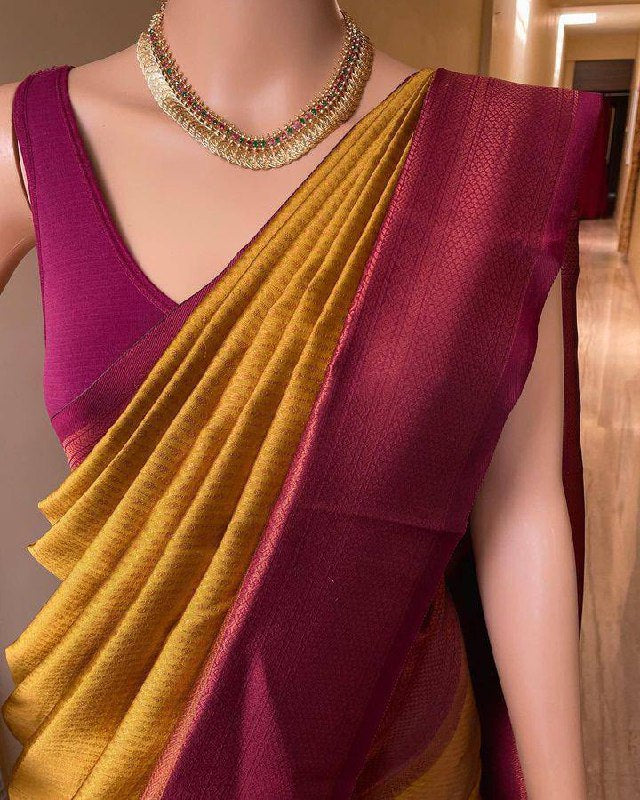 Soft Lichi Purple Mustard Jacquard Zari Border Saree