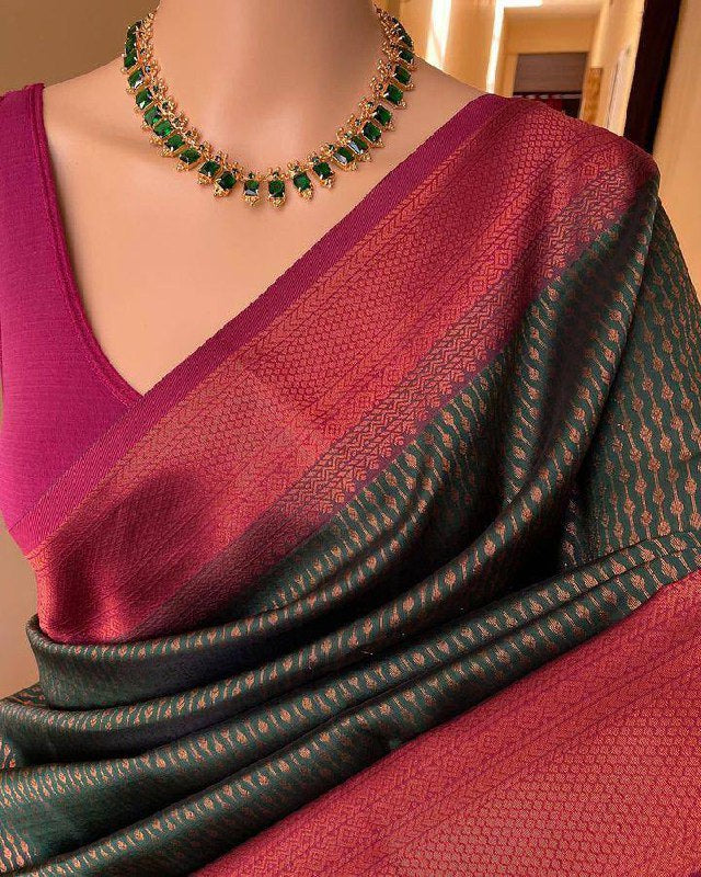 Soft Lichi Purple Green Jacquard Zari Border Saree