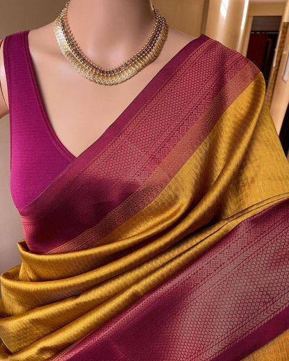 Soft Lichi Purple Mustard Jacquard Zari Border Saree