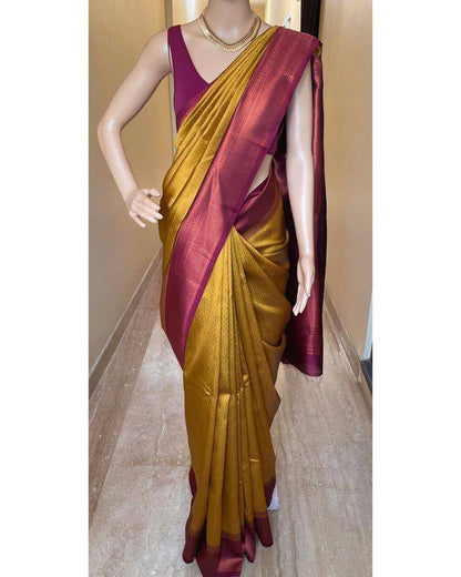 Soft Lichi Purple Mustard Jacquard Zari Border Saree