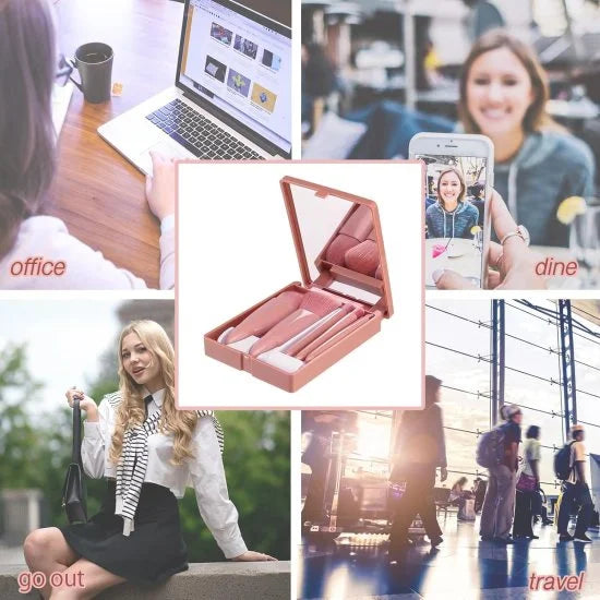 Makeup Brush Set with Mirror Case – Professional Cosmetic Brushes